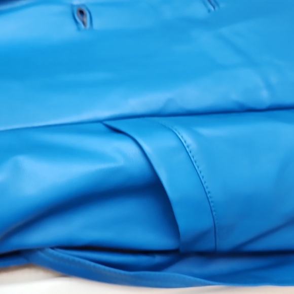 Preloved I.N.C. International Concepts Blue Faux Leather Trench Belted Coat M - Picture 4 of 12